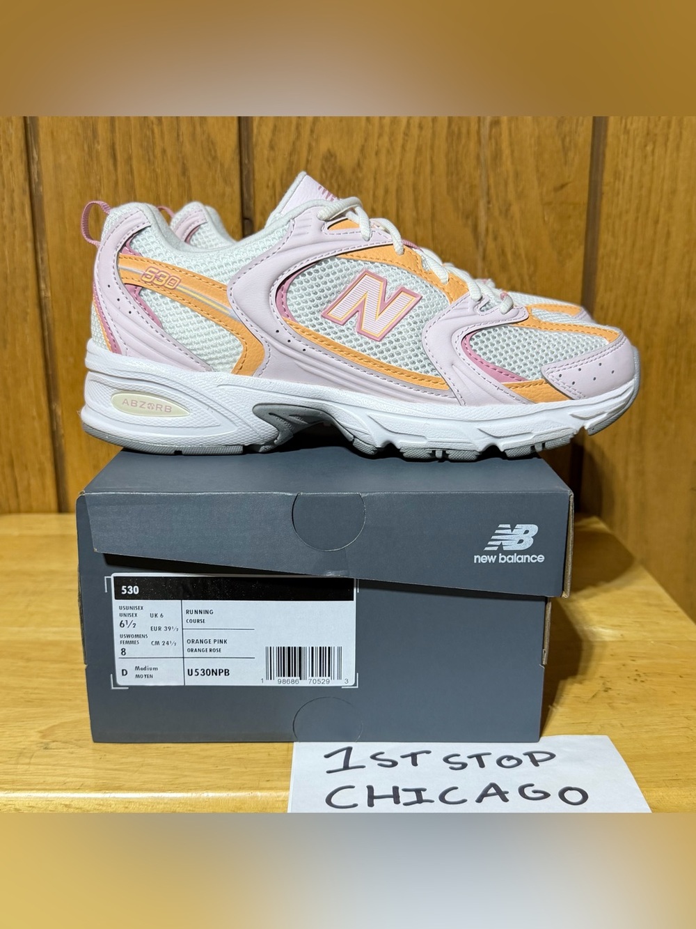 New Balance 530 Sneakers Orange Pink Athletic Athleisure Sporty Womens 8 NEW